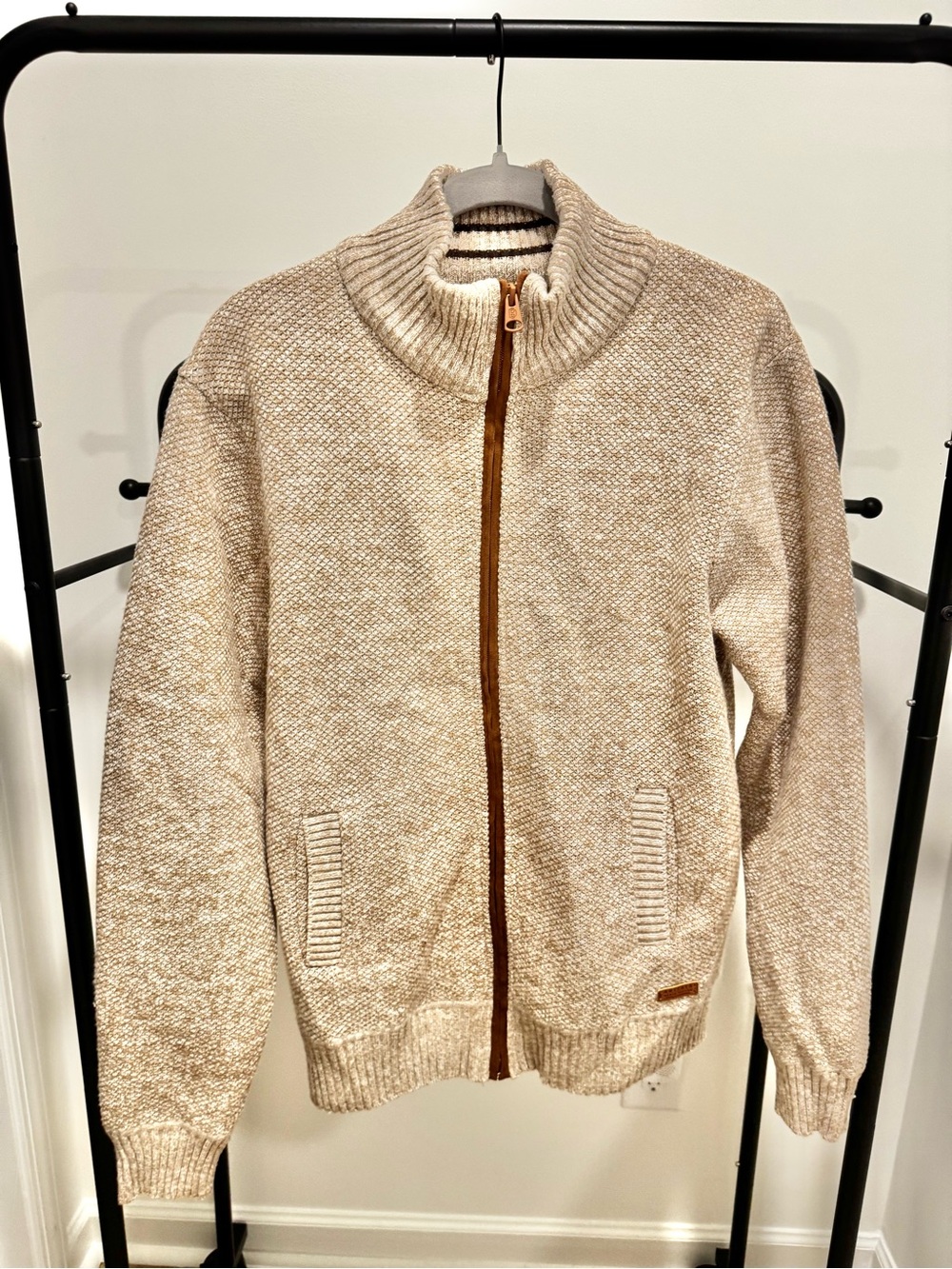 Buffalo David Bitton Cream Zip-Up Knit Sweater Jacket